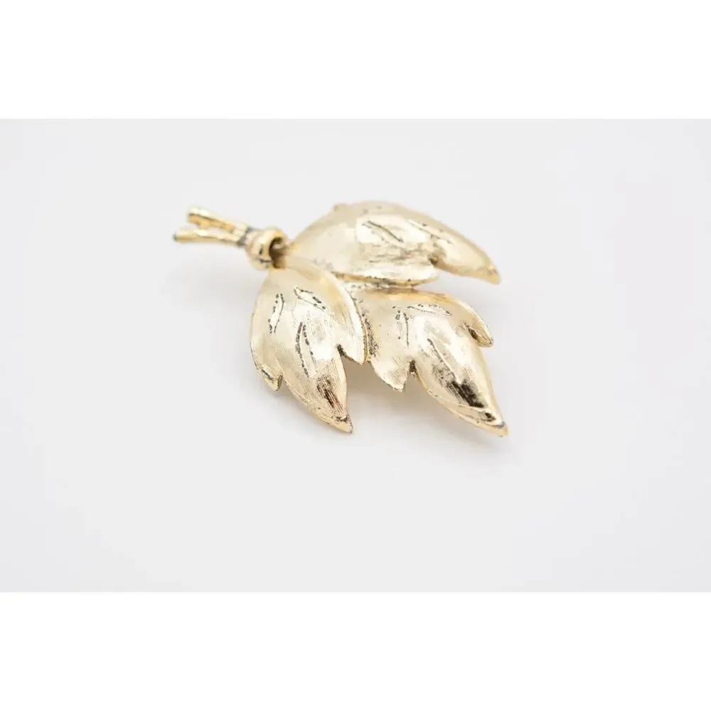Vintage Wet Textured Leaf Pin Brooch Gold Tone Fall Autumn Chunky 1990s BinAT